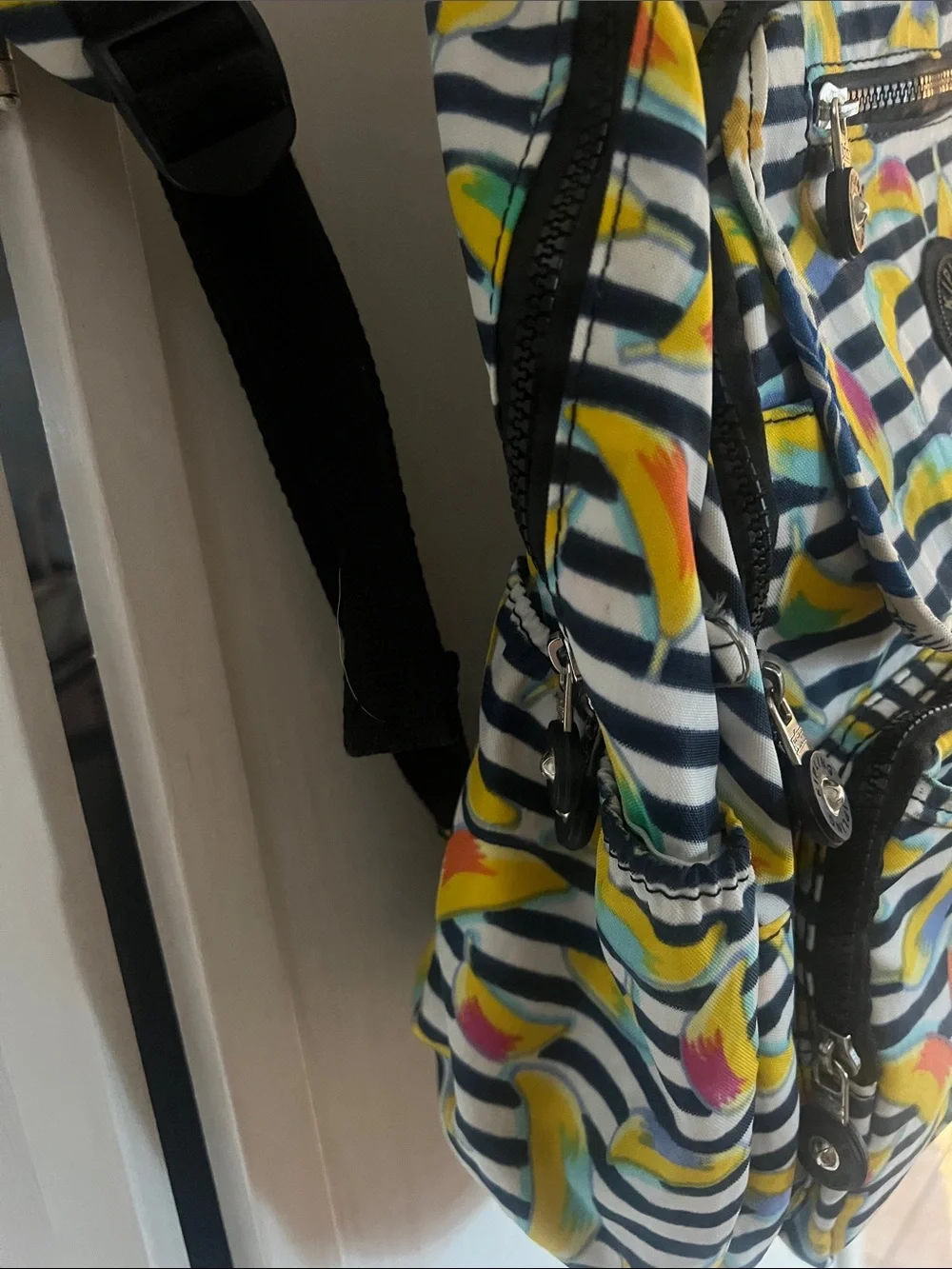 EUC Kipling Banana Print Backpack - Black, White & Yellow Multicolor